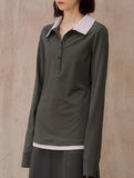 Color Block Faux Two Piece Polo Tee_CWTTL01218