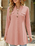 V Neck Button Long Sleeve Casual Tee_CWTTL01221