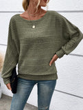 Ribbed Crew Neck Batwing Sleeve Tee