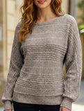 Ribbed Crew Neck Batwing Sleeve Tee