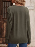 Solid V Neck Button Loose Long Sleeve Tee_CWTTL01231