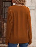 Solid V Neck Button Loose Long Sleeve Tee_CWTTL01231