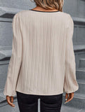 Colorblock V Neck Puff Sleeve Blouse_CWTTL01232