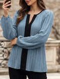Colorblock V Neck Puff Sleeve Blouse_CWTTL01232