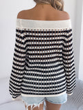 Stripe Hollow Loose Knit Off Shoulder Top_CWTTL01236