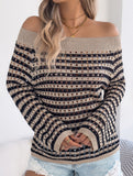 Stripe Hollow Loose Knit Off Shoulder Top_CWTTL01236