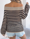 Stripe Hollow Loose Knit Off Shoulder Top_CWTTL01236