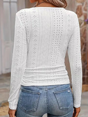 Knitted Embroidery Hollow Long Sleeve Tee