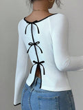 Tie Front Long Sleeve Stretch Tee