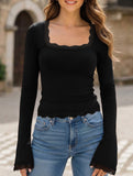 Lace Trim Long Sleeve Slim Top