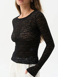 Sheer Crew Neck Slim Long Sleeve Top