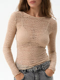 Sheer Crew Neck Slim Long Sleeve Top
