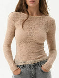 Sheer Crew Neck Slim Long Sleeve Top