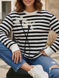Stripe Floral Crew Neck Sweatshirt