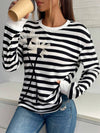 Stripe Floral Crew Neck Sweatshirt