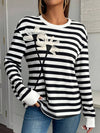 Stripe Floral Crew Neck Sweatshirt