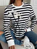 Stripe Floral Crew Neck Sweatshirt