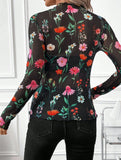 Leopard Mesh Ruffle Slim Top