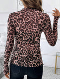 Leopard Mesh Ruffle Slim Top