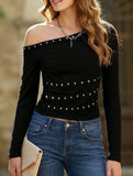 One Shoulder Studded Slim Tee