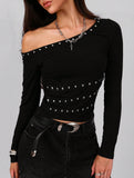 One Shoulder Studded Slim Tee