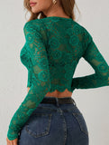 Lace Trim Slim Crop Tee