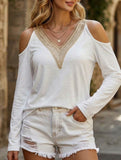 Lace V Neck Cutout Sleeve Top
