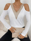 Lace V Neck Cutout Sleeve Top