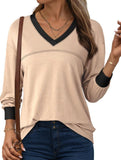 Contrast V Neck Loose Sweatshirt
