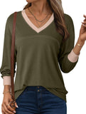 Contrast V Neck Loose Sweatshirt