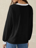 Contrast V Neck Loose Sweatshirt