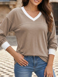 Contrast V Neck Loose Sweatshirt
