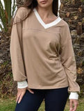 Contrast V Neck Loose Sweatshirt