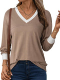 Contrast V Neck Loose Sweatshirt