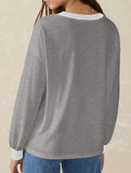 Contrast V Neck Loose Sweatshirt