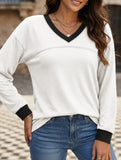 Contrast V Neck Loose Sweatshirt