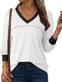 Contrast V Neck Loose Sweatshirt