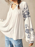 Vintage Blue Print V Neck Tee
