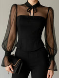Tie Neck Puff Sleeve Blouse