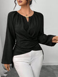 Tie Hem Irregular Long Sleeve Tee