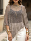Brown One Shoulder Sheer Knit Top_CWTTL01272