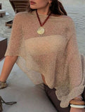 Brown One Shoulder Sheer Knit Top_CWTTL01272