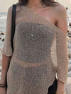 Brown One Shoulder Sheer Knit Top_CWTTL01272