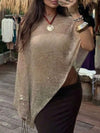 Brown One Shoulder Sheer Knit Top_CWTTL01272