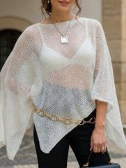 White One Shoulder Sheer Knit Top_CWTTL01273