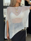 White One Shoulder Sheer Knit Top_CWTTL01273