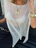 White One Shoulder Sheer Knit Top_CWTTL01273