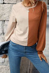 COLOR BLOCK ROUND NECK CASUAL TOP