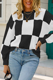 WOMENS CHECKERBOARD PATTERN SWEATER TOP