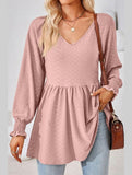 WOMEN V NECK PATTERNED RUFFLE SLEEVE TUNIC